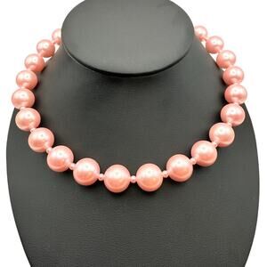 Vtg MCM Signed Japan Pink Glass Pearl Choker Necklace Bold Statement Retro 17"